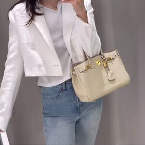 Zara cropped textured blazer white